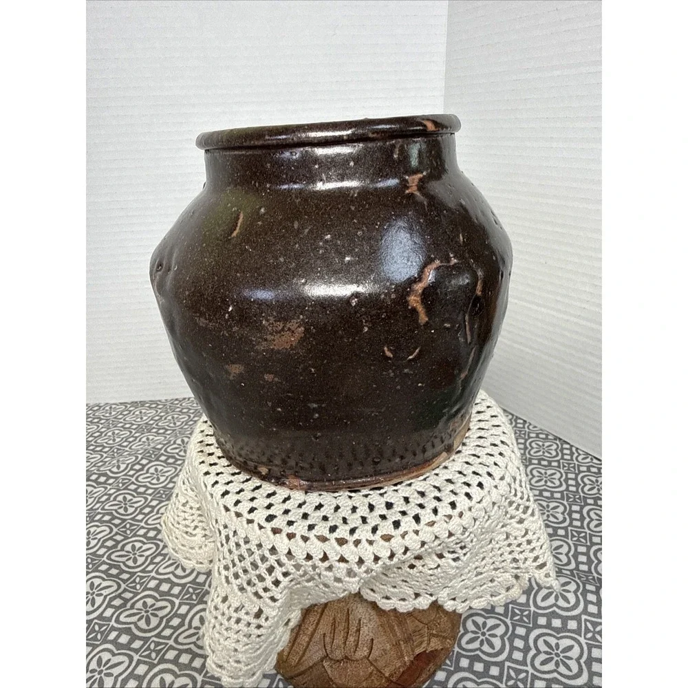 ANTQ.Chinese Stoneware Brown Glazed Pottery Storage Jar Similar To Soy Sauce Jug